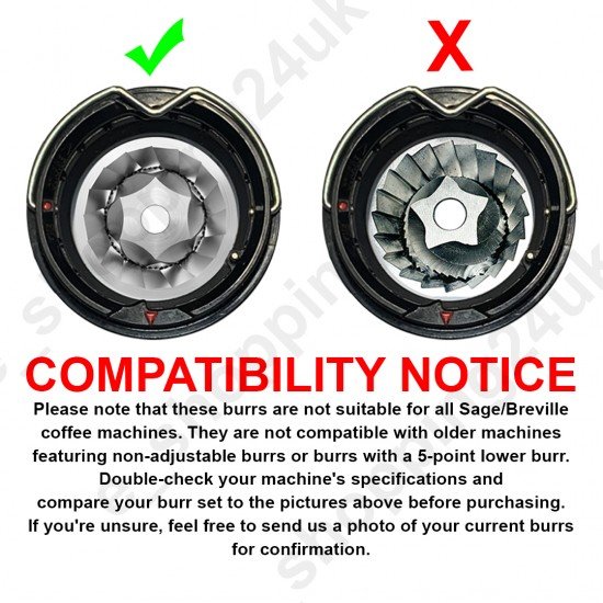 (6 Point) Replacement Upper & Lower Conical Grinder Burr Set for Sage/Breville Espresso Machines