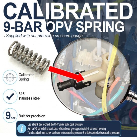 Precision Calibrated Pressure Gauge + OPV 9 Bar Spring Upgrade Mod for Sage/Breville Espresso Coffee Machines BES870, BES875, BES876