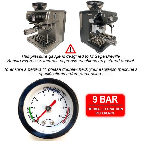 Precision Calibrated Pressure Gauge + OPV 9 Bar Spring Upgrade Mod for Sage/Breville Espresso Coffee Machines BES870, BES875, BES876