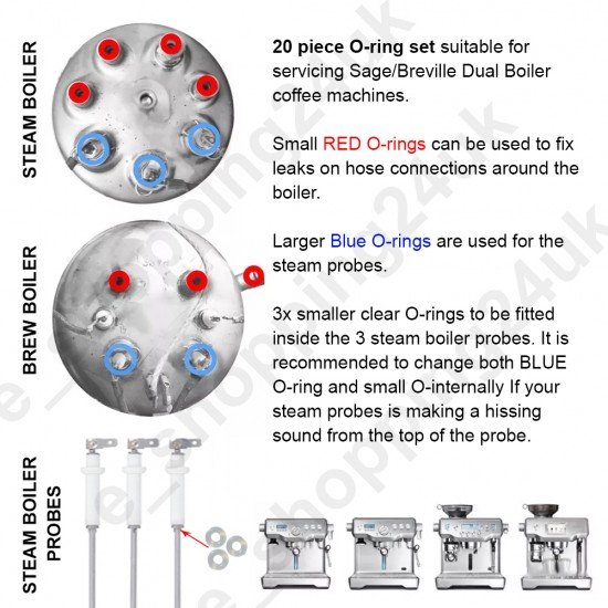 O-Ring Servicing Kit for Sage/Breville Dual Boiler Coffee Machines - Silicone Seals for Hose, Thermal, and Steam Probes SES900 SES920 SES980